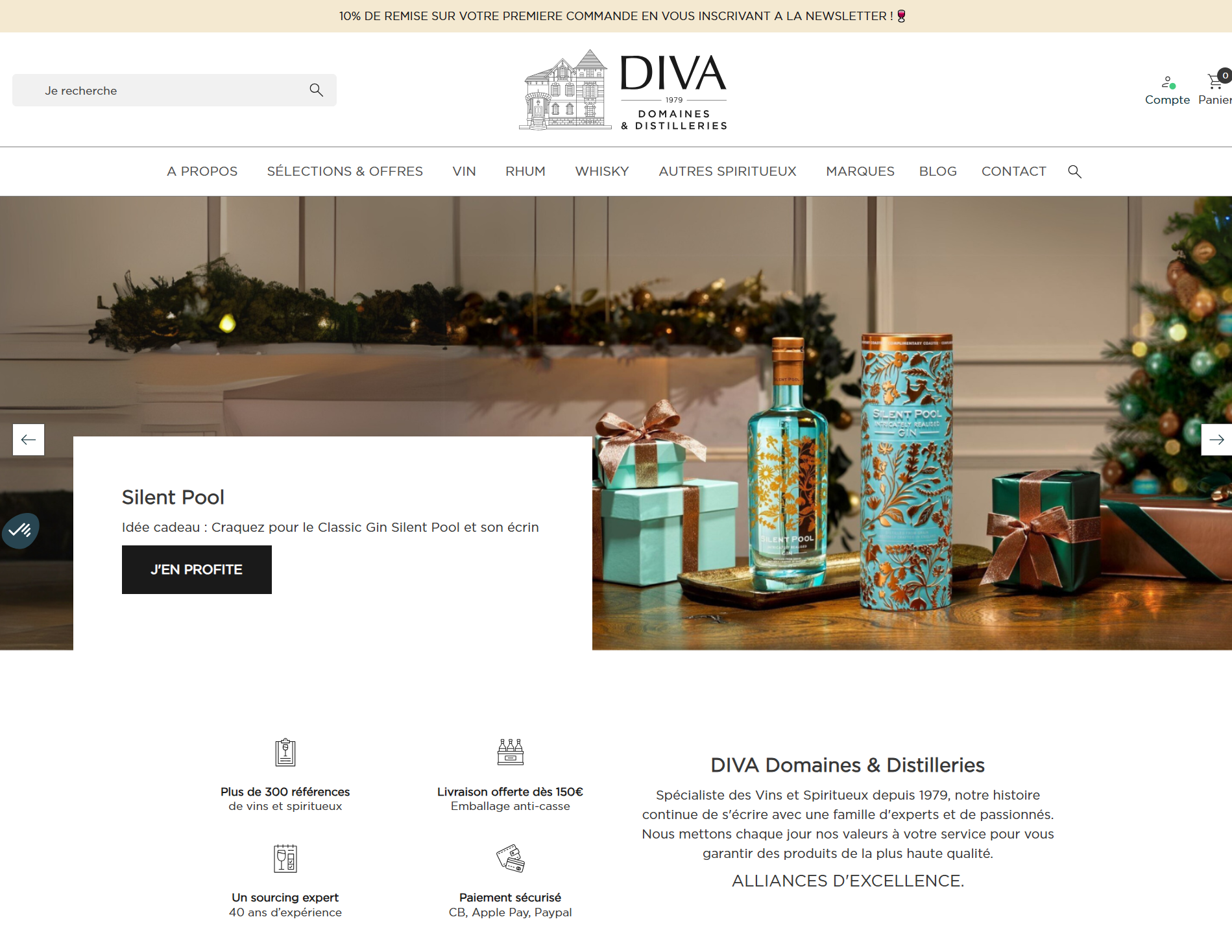 Site e-commerce de DIVA Domaines & Distilleries
